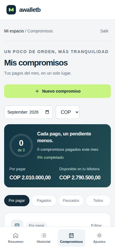 Sección real de compromisos con arriendo, servicios y mercado de demostración.