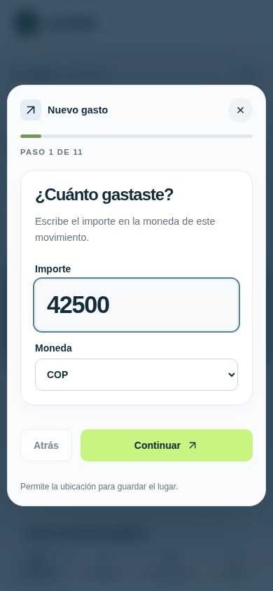 Tarjeta del formulario real de gastos que pregunta cuánto gastaste.